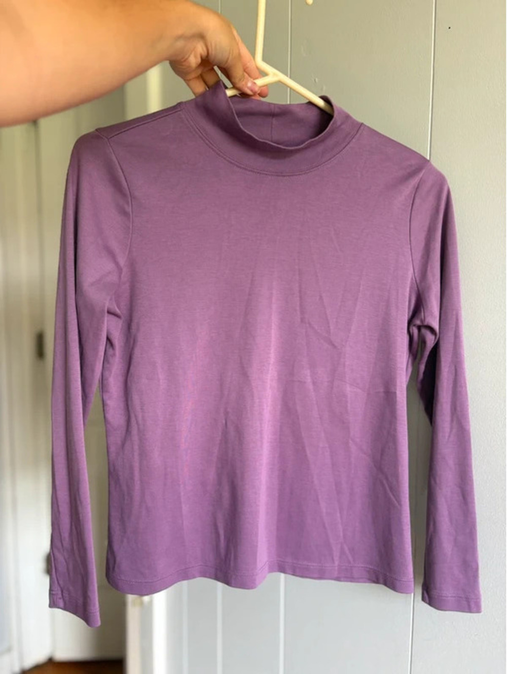 Womens S Petite Purple L.L.Bean Mock Neck Long Sleeve